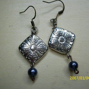 Eye Catching Native Silver and Pearl Earrings